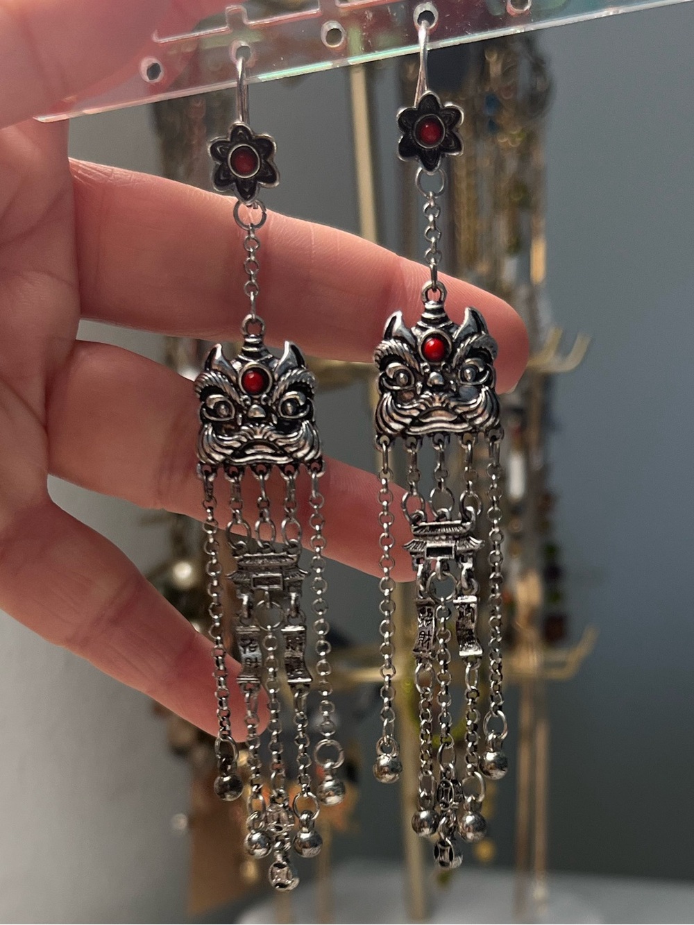Lion Dance Tassel Drop Earrings